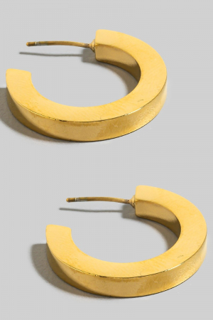 Pvd Gold Plated Flat Sided Hoop Earrings