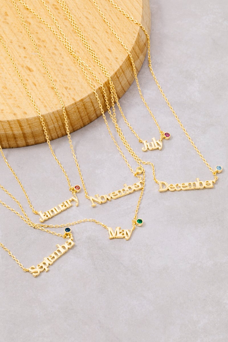 Gold Dipped Cz Month Birthstone Pendant Necklace
