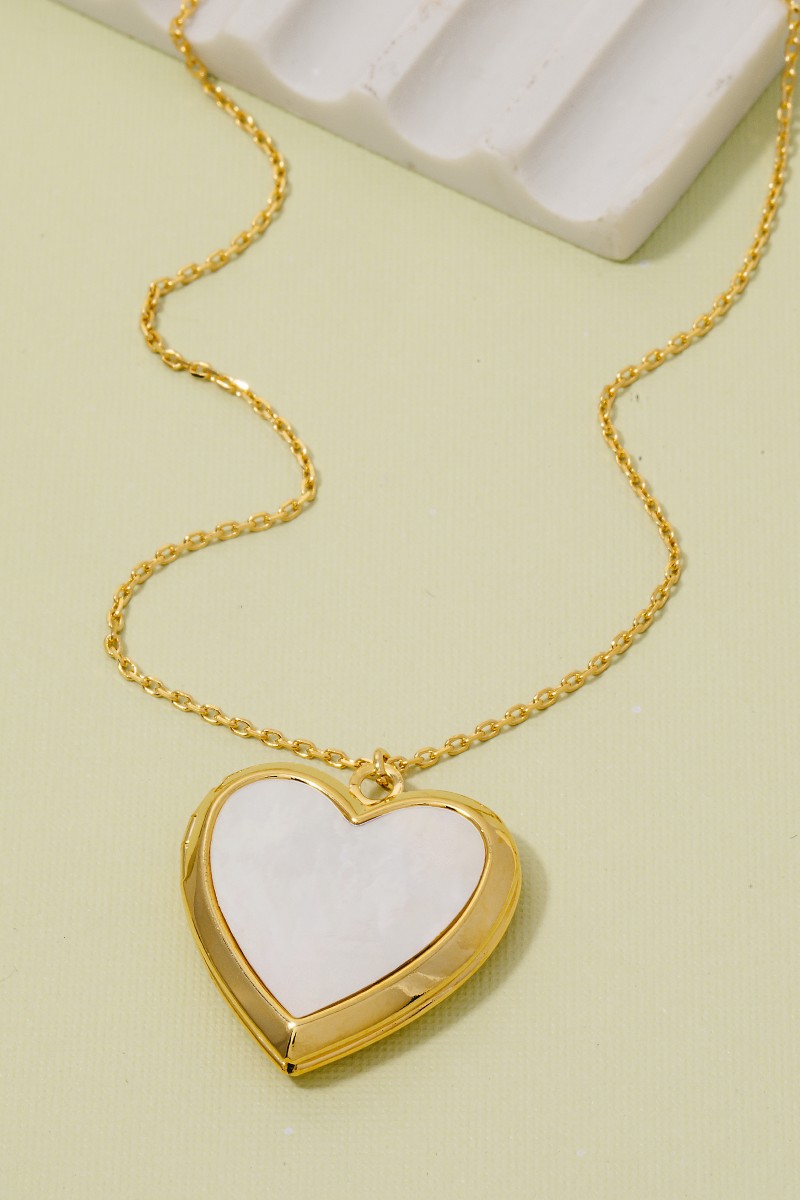 Gold Dipped Mother Of Pearl Heart Pendant Necklace