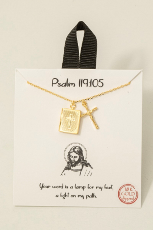 Gold Dipped Crucifix And Bible Locket Pendant Necklace