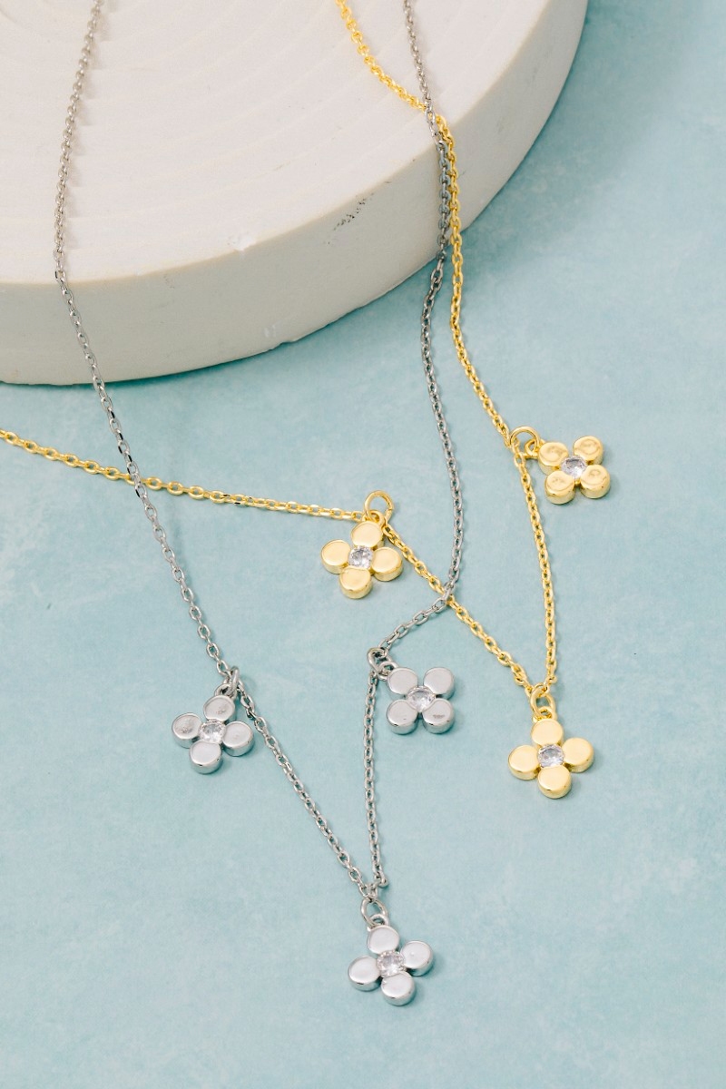 Gold Dipped Cz Clover Charms Chain Necklace