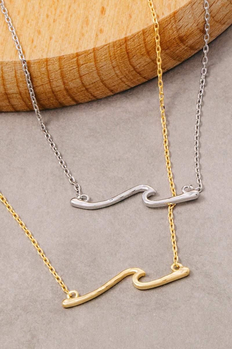 Gold Dipped Minimalist Wave Pendant Necklace