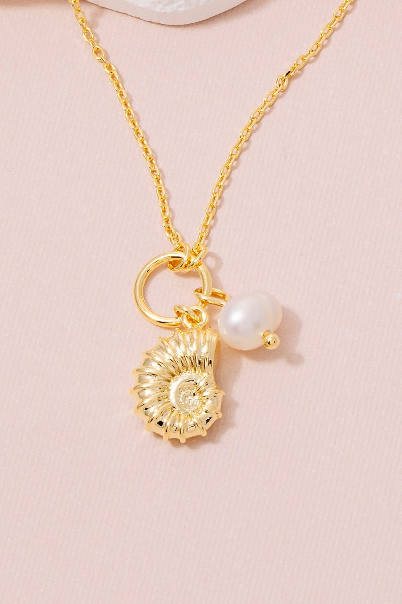 Gold Dipped Seashell And Pearl Pendant Necklace