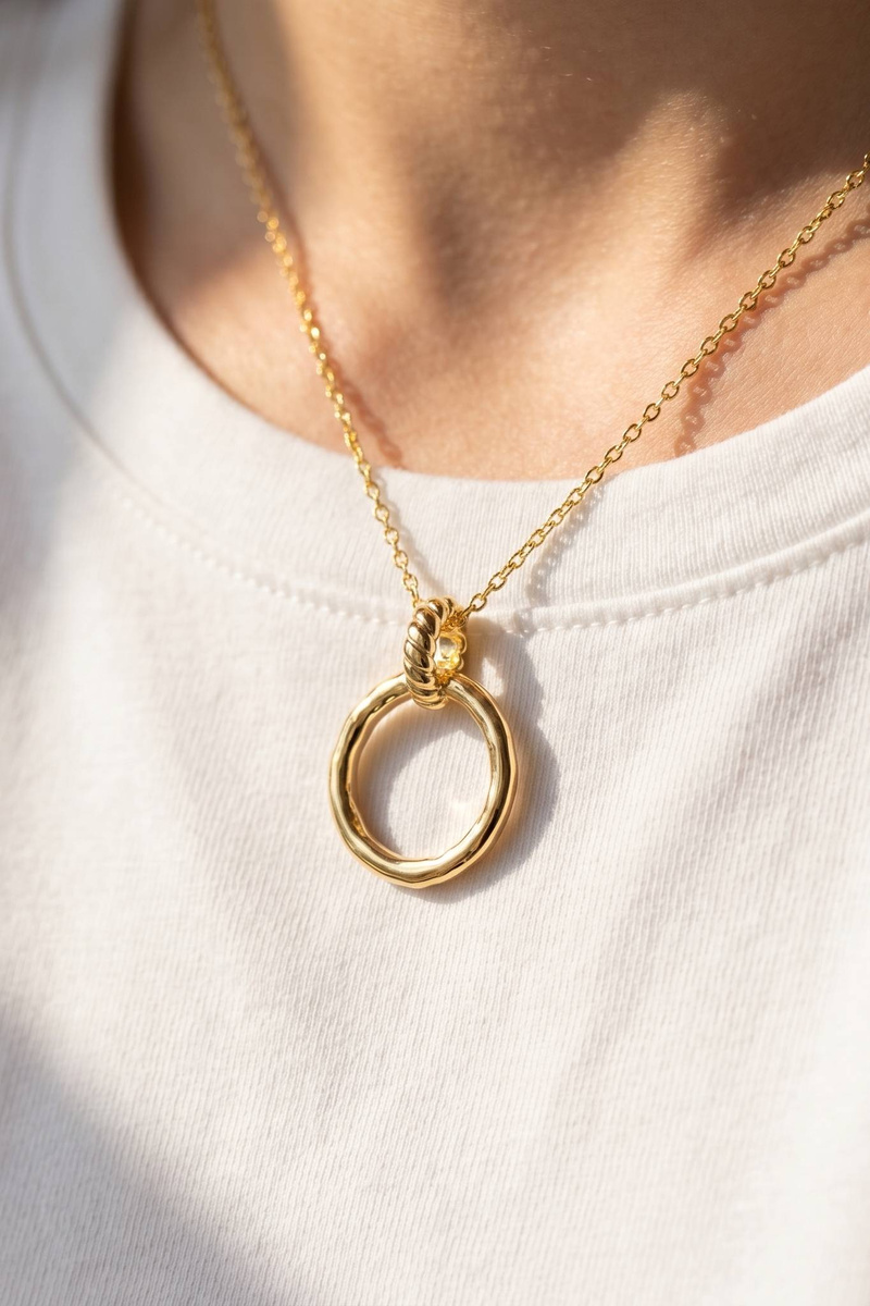 18K Gold Dipped Open Circle Pendant Necklace