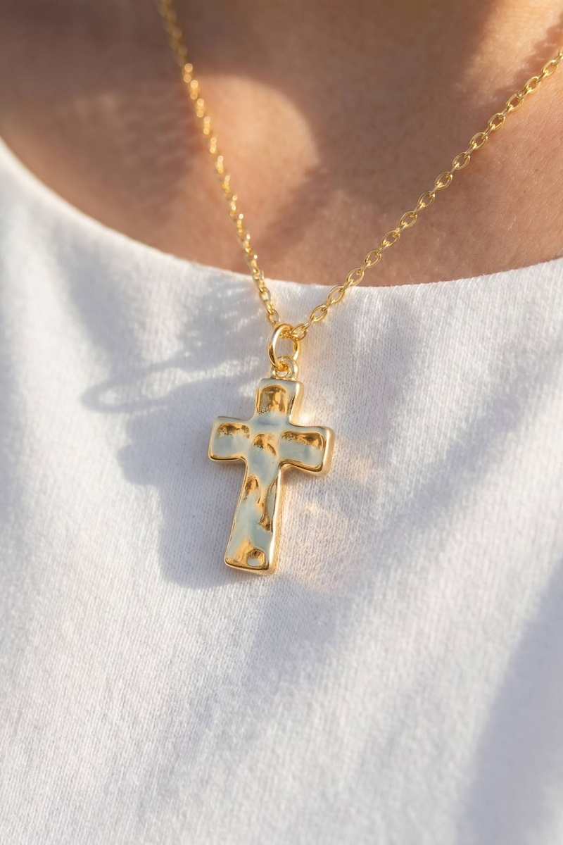 18K Gold Dipped Latin Cross Pendant Necklace