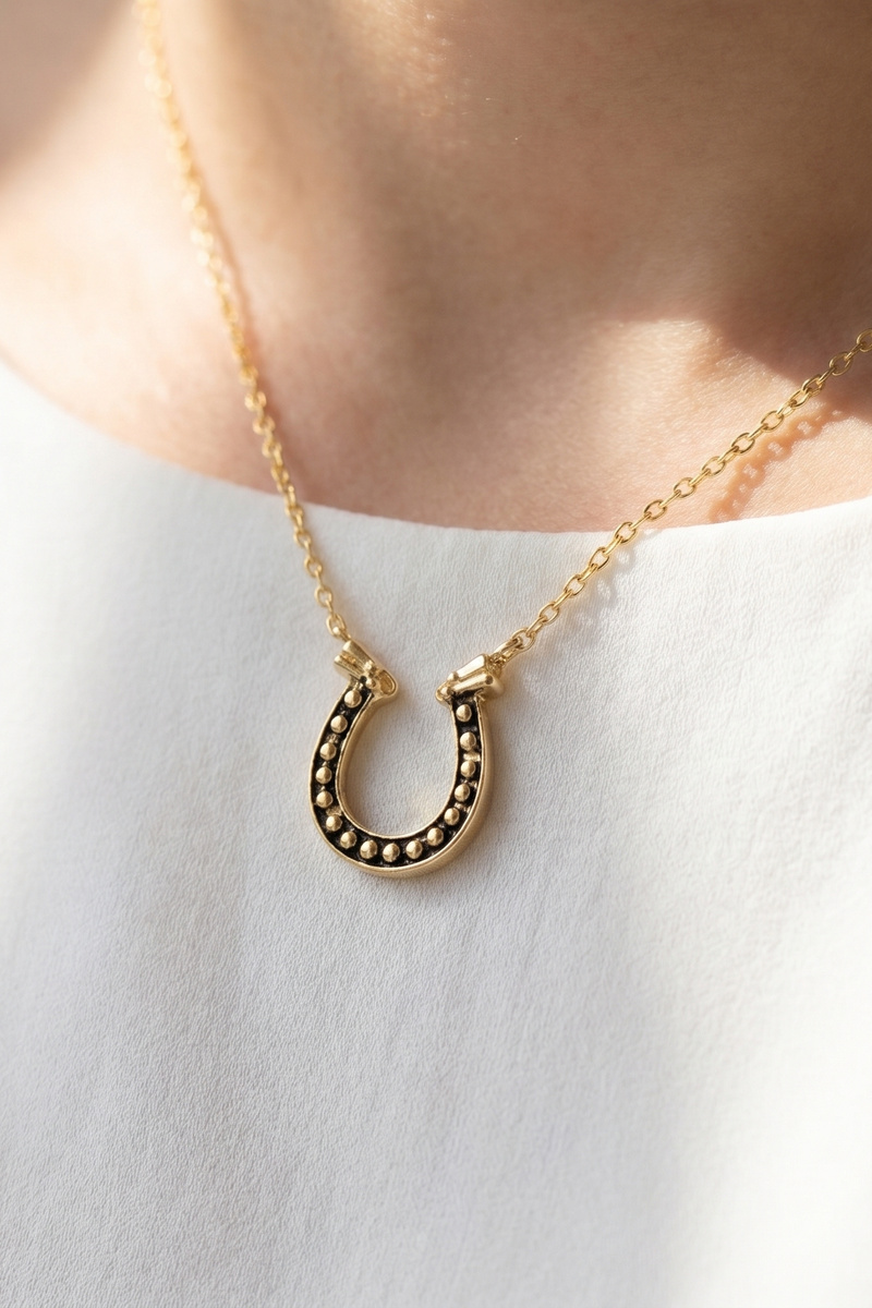 18K Gold Dipped Horseshoe Pendant Necklace