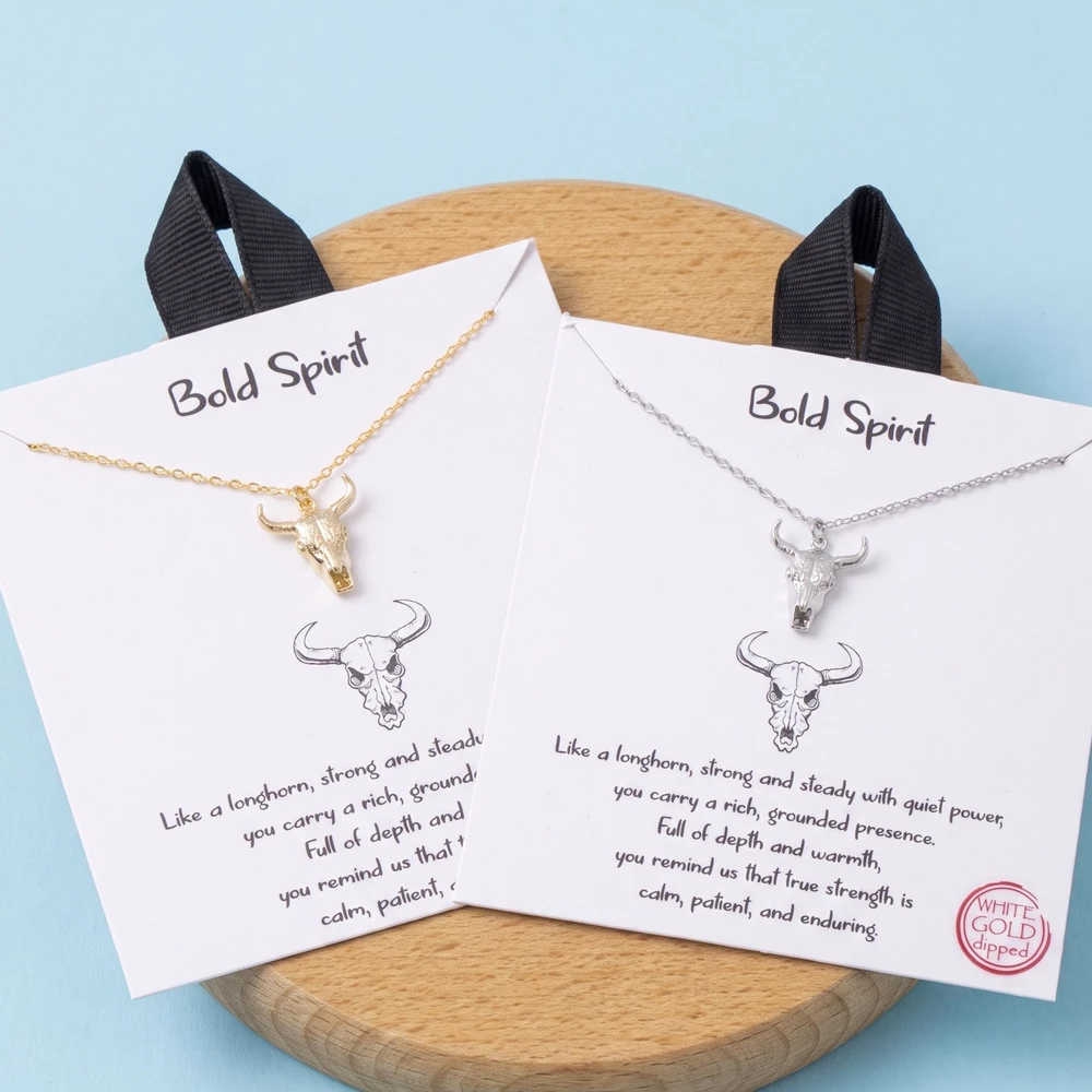 18K Gold Dipped Longhorn Skull Pendant Necklace