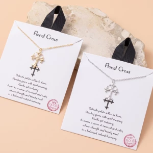 18K Gold Dipped Floral Cross Pendant Necklace