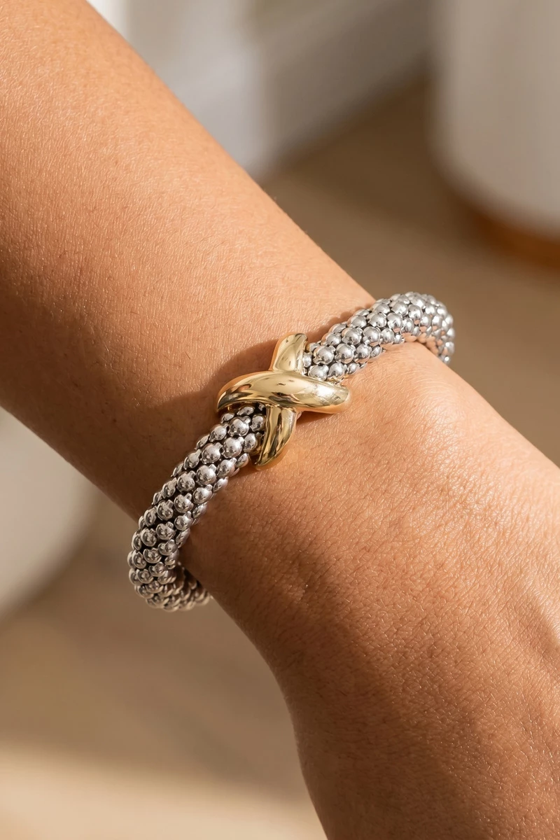 Beaded Popcorn X Station Cuff Bracelet