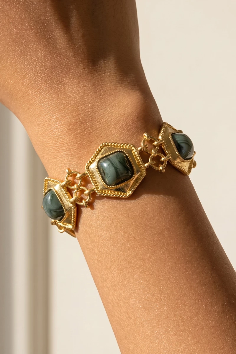 Hexagon Marbled Cabochon Toggle Bracelet
