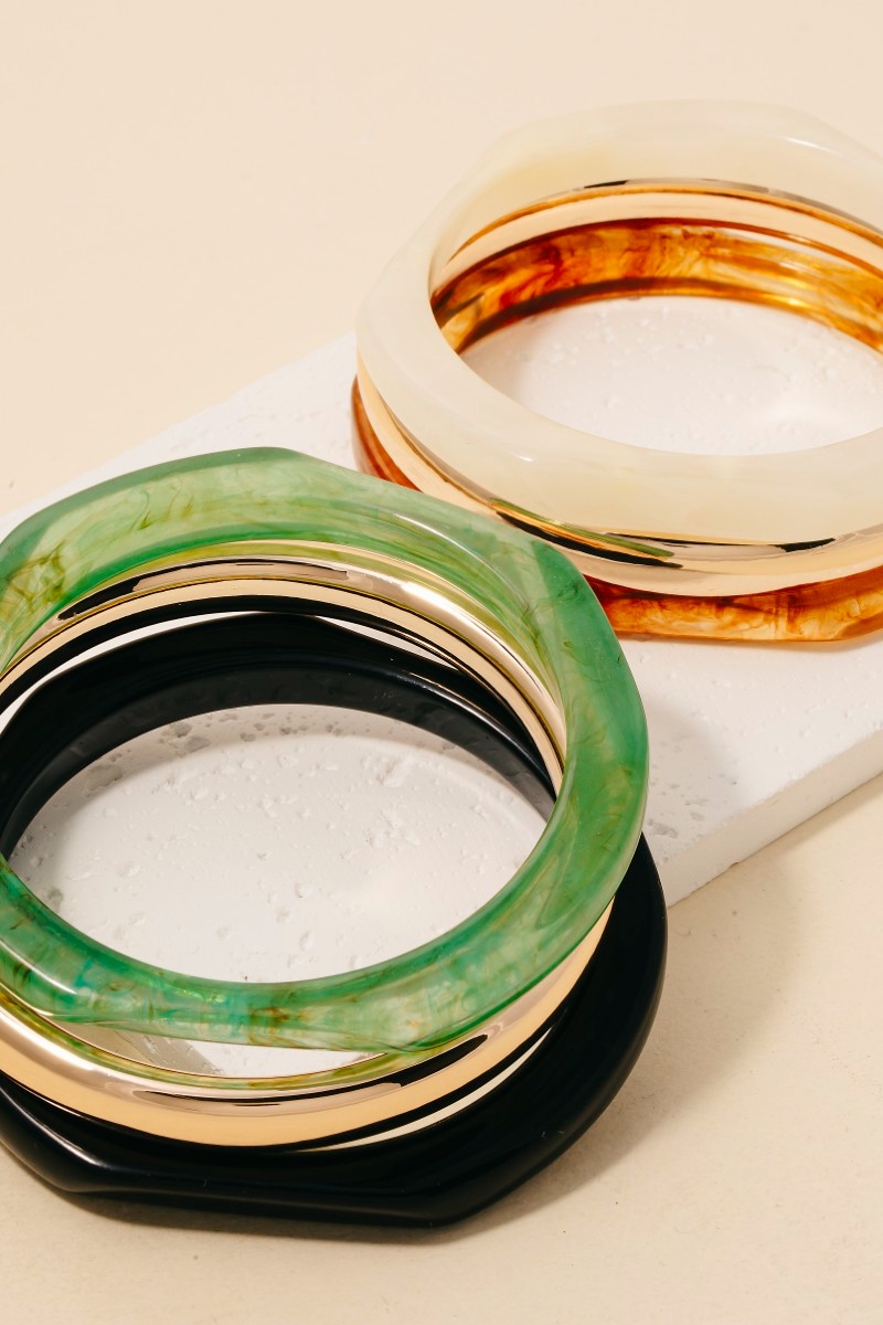 Metallic And Acetate Bangle Bracelet Set