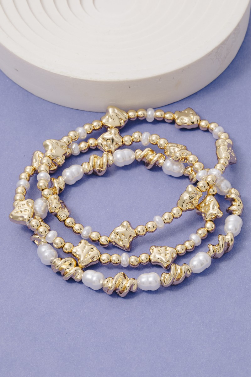 Pearl And Metallic Beaded Bracelet Set