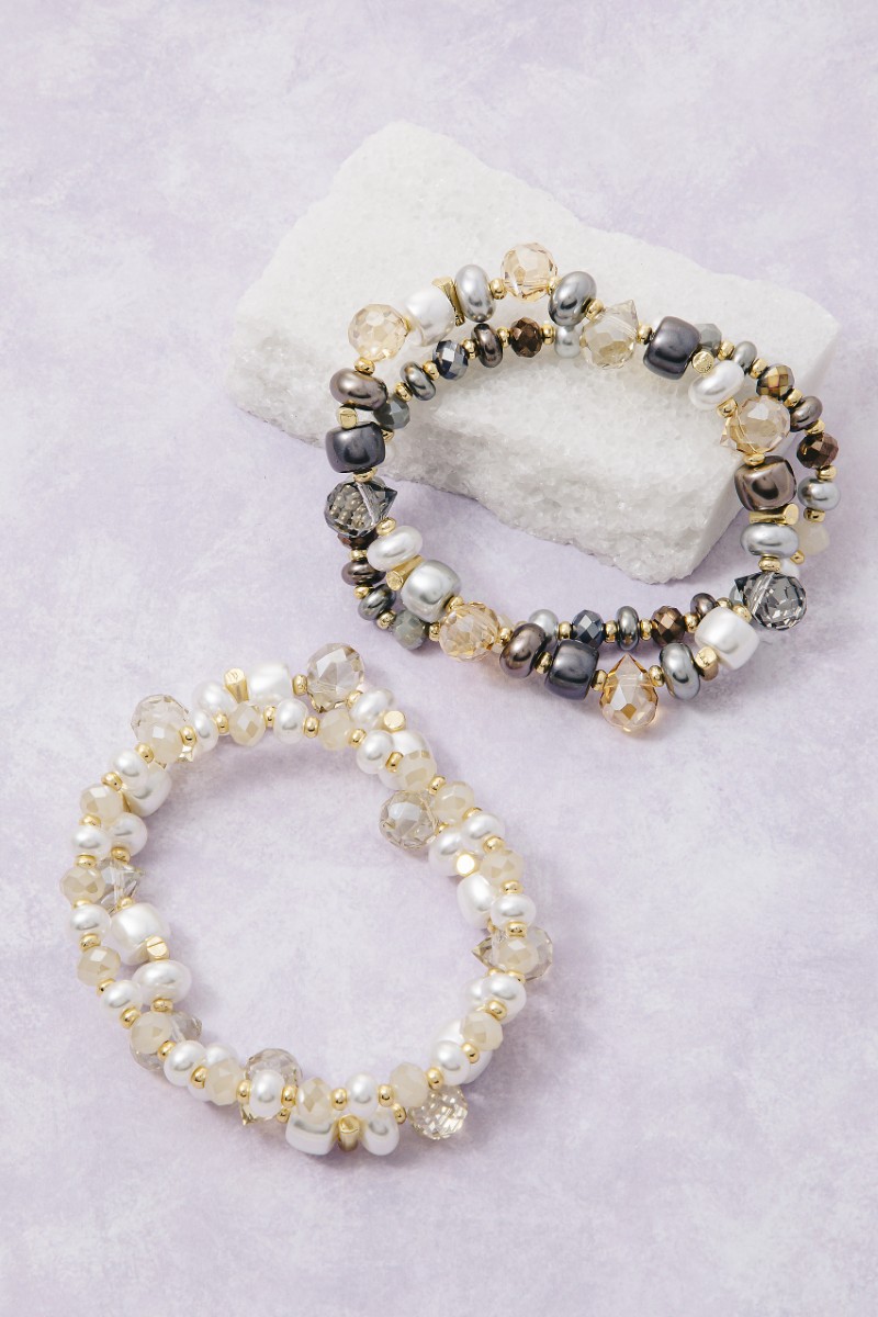 Pearls And Faceted Beads Bracelet Set