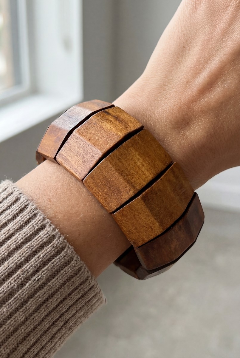 Large Wooden Rectangles Elastic Bracelet