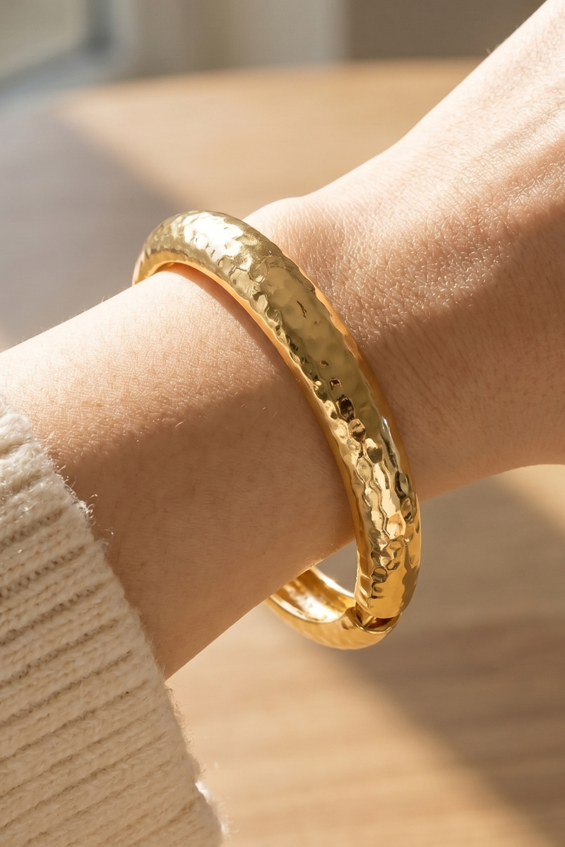Hammered Dome Hinged Bangle Bracelet
