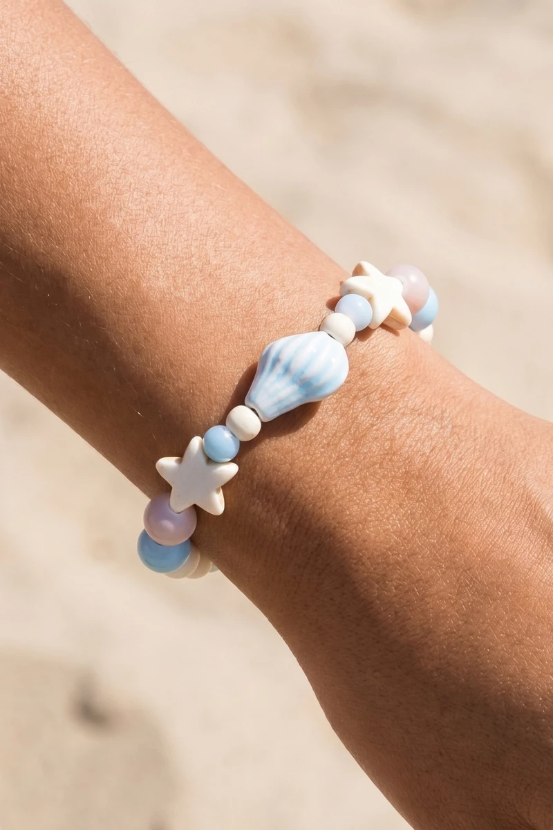 Star And Shell Beaded Stretch Bracelet