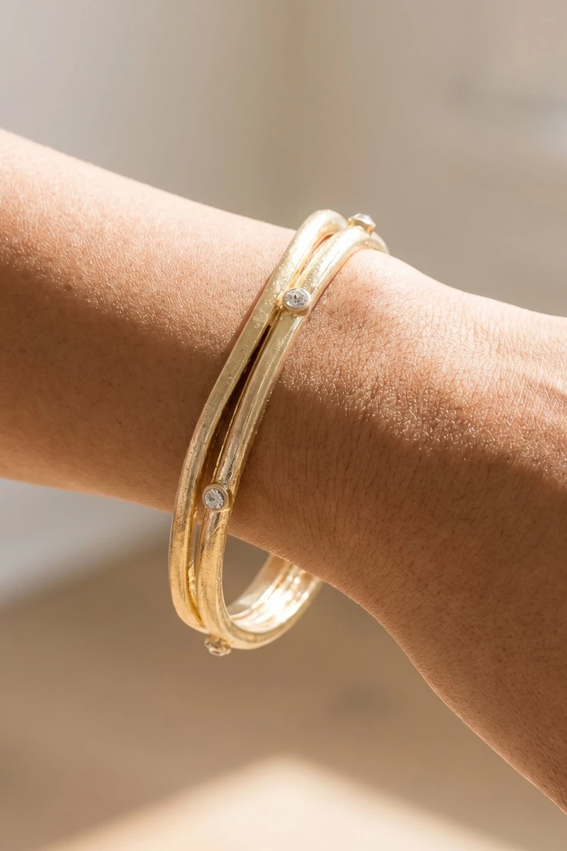 Crystal Stud Wavy Bangle Bracelet Set