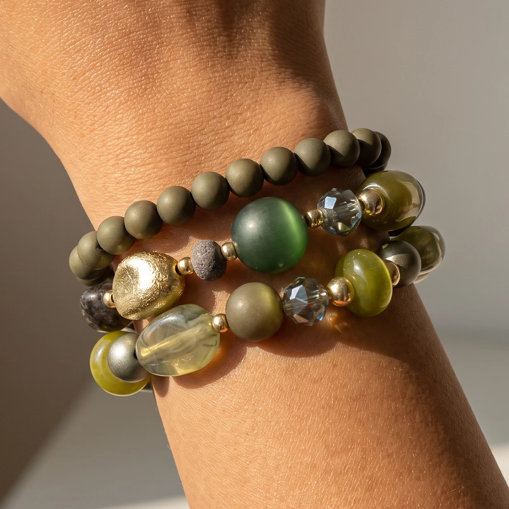 Three Strand Beaded Stretch Bracelet Set