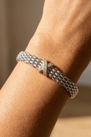 Popcorn Mesh Cz X Bracelet