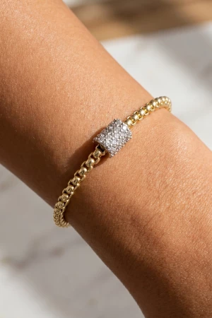 Box Chain Cz Barrel Station Bracelet