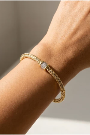 Woven Herringbone Chain Cz Pave Rondelle Bracelet