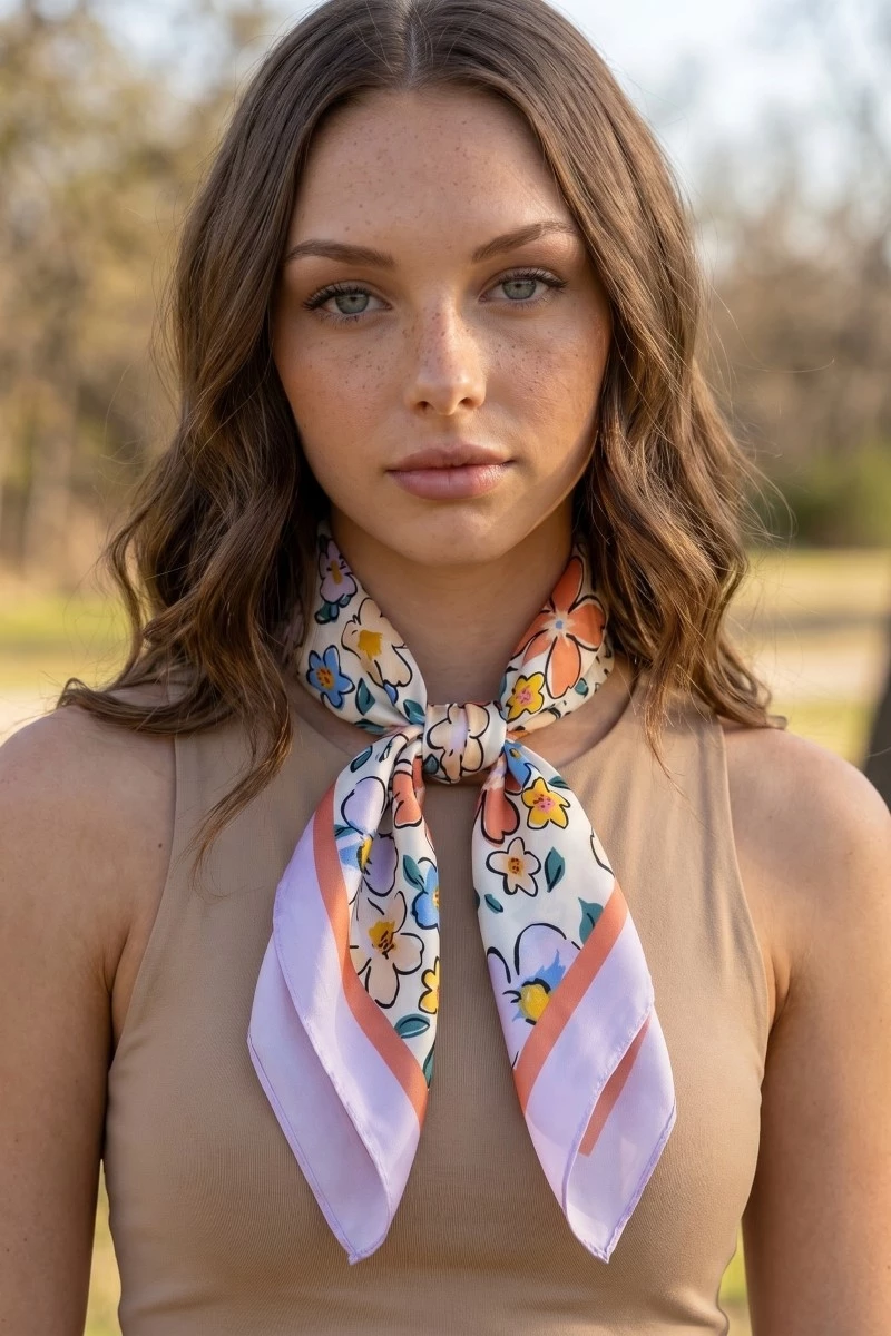Multi Flower Print Bandana Scarf