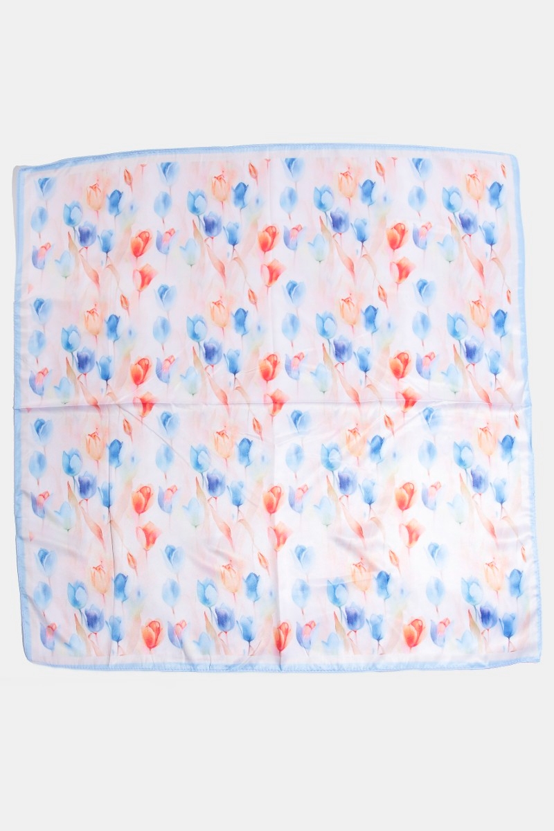 Floral Tulip Pattern Square Bandana Scarf