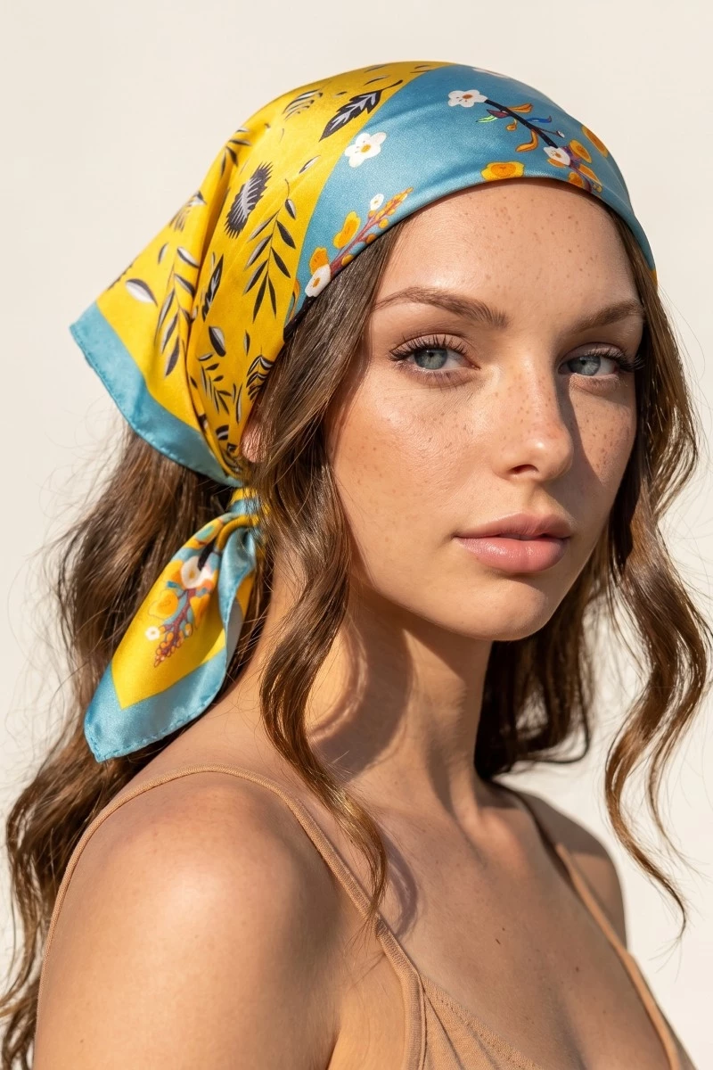 Flower Leaf Print Abstract Bandana Scarf