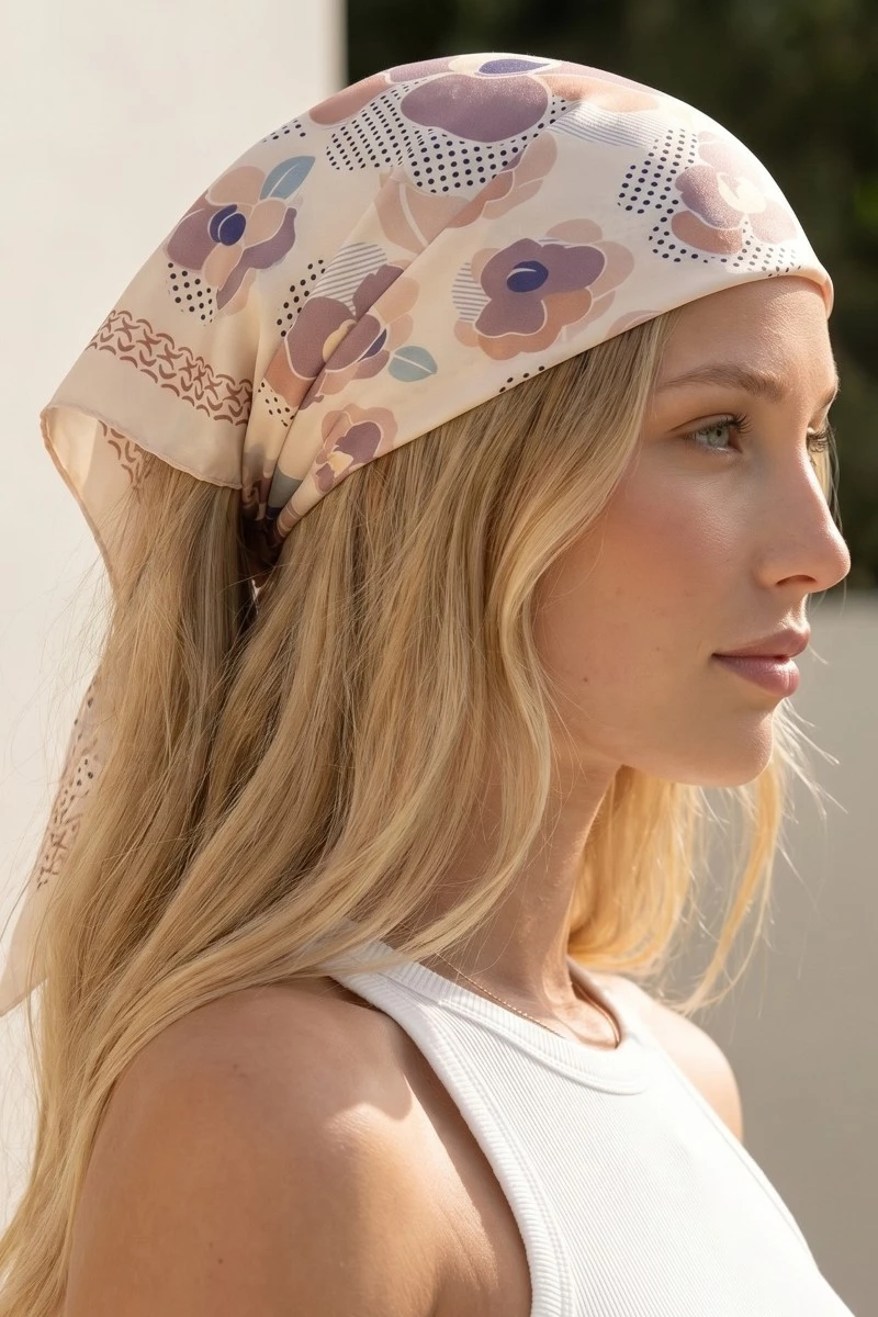 Multi Texture Flower Print Bandana Scarf