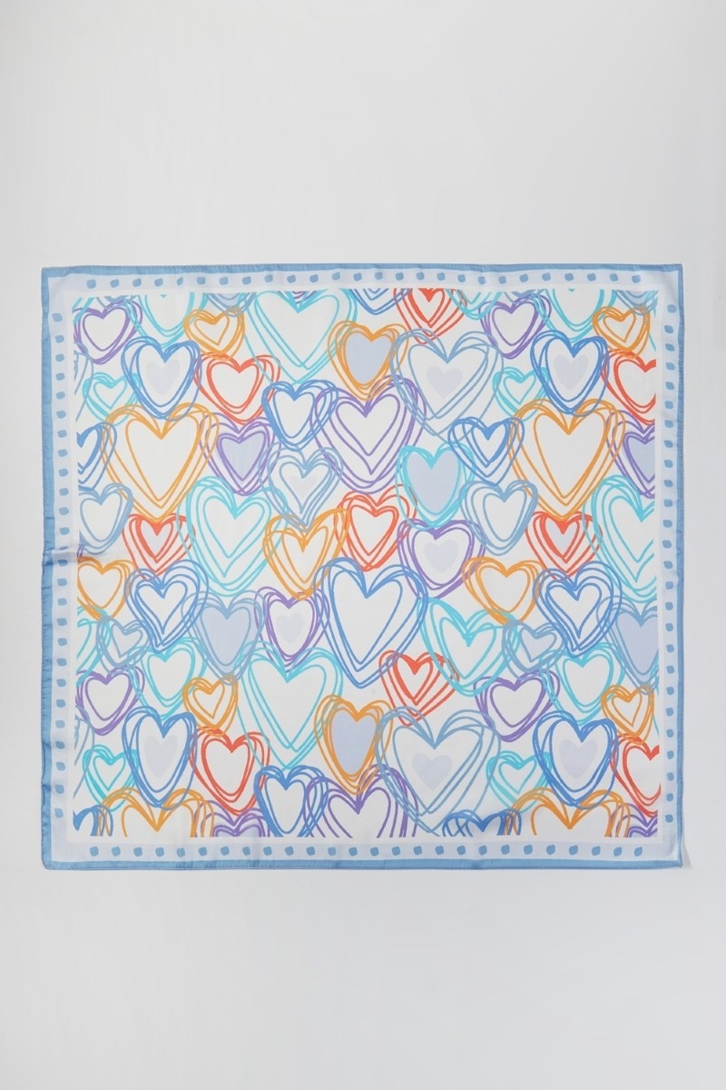 Multicolor Heart Print Square Bandana Scarf