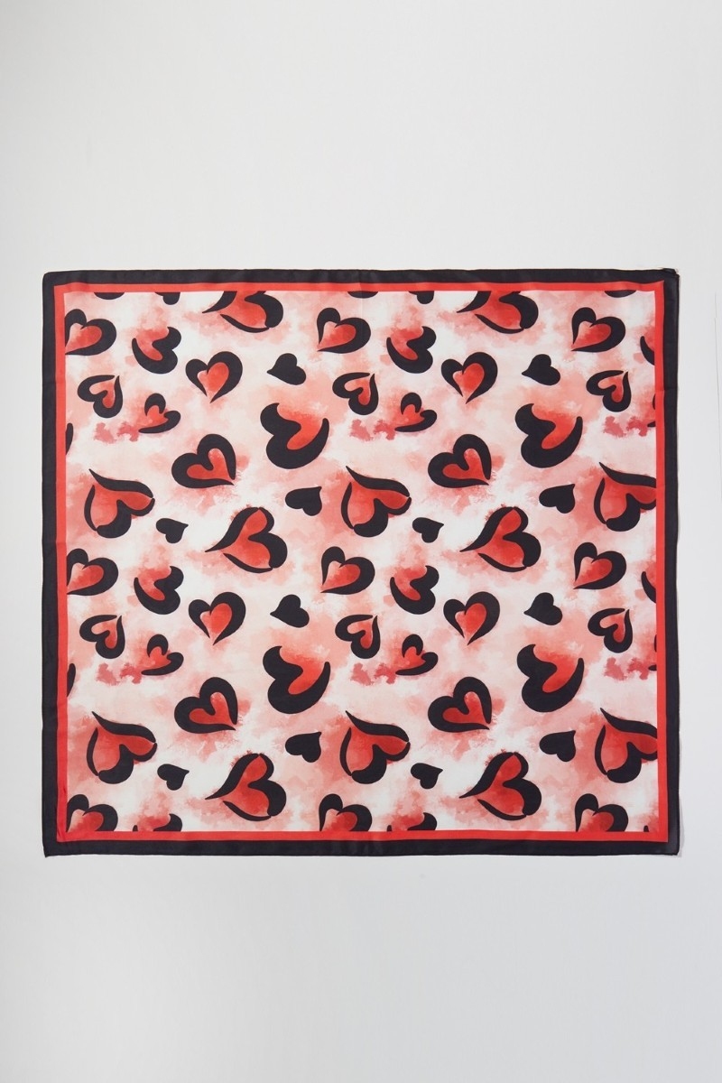 Black And Red Heart Print Square Bandana Scarf