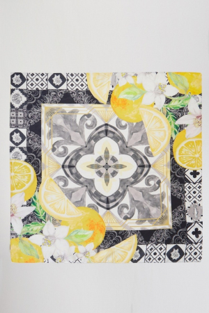 Flower And Lemons Print Square Bandana Scarf
