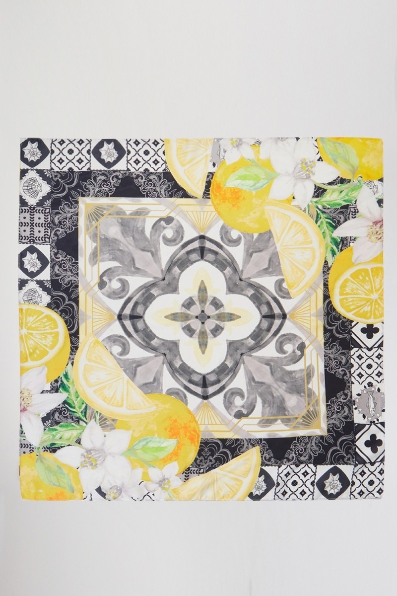 Flower And Lemons Print Square Bandana Scarf