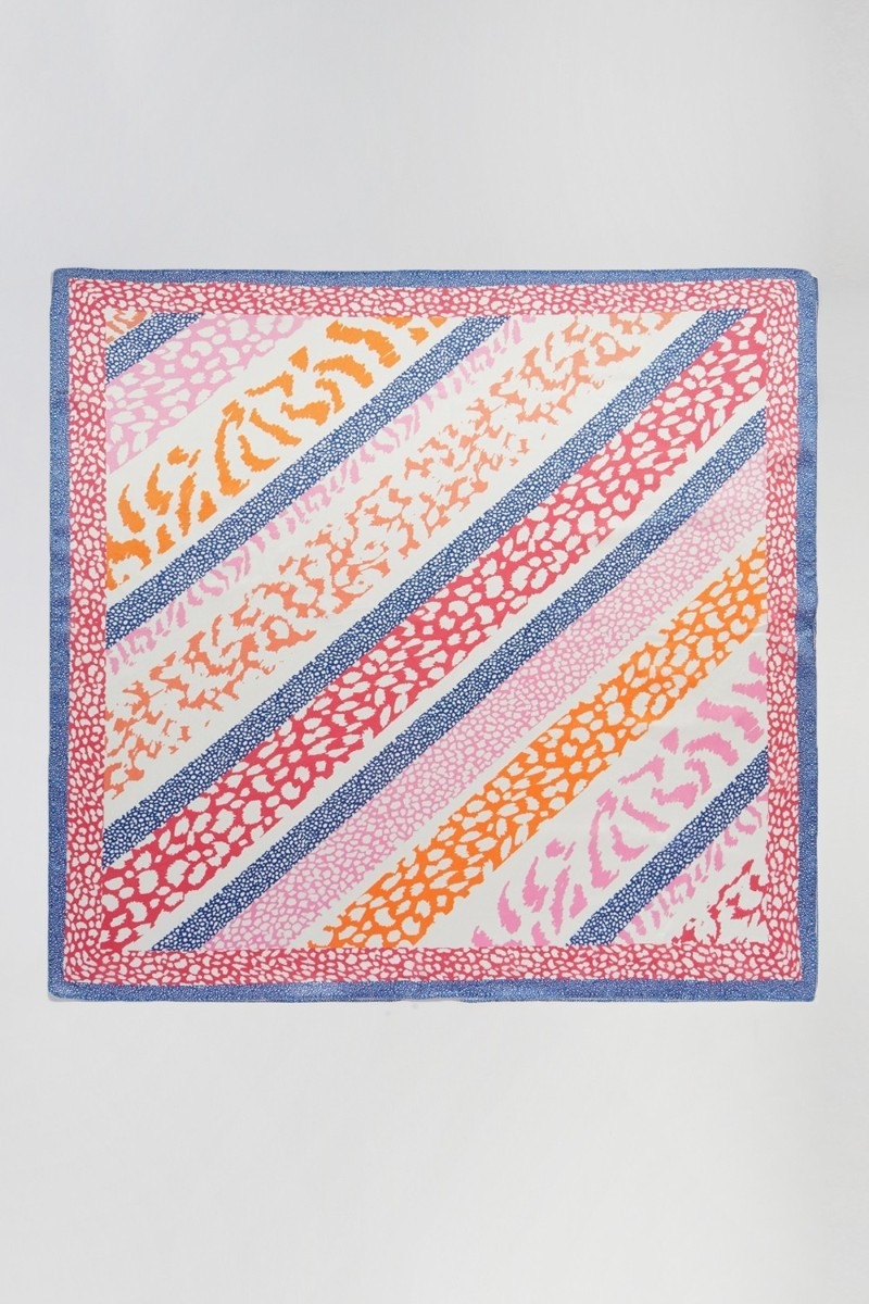 Striped Animal Print Square Bandana Scarf