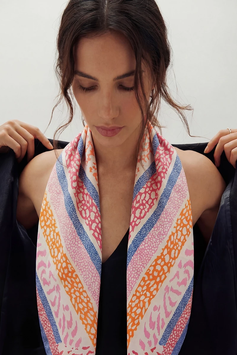 Striped Animal Print Square Bandana Scarf