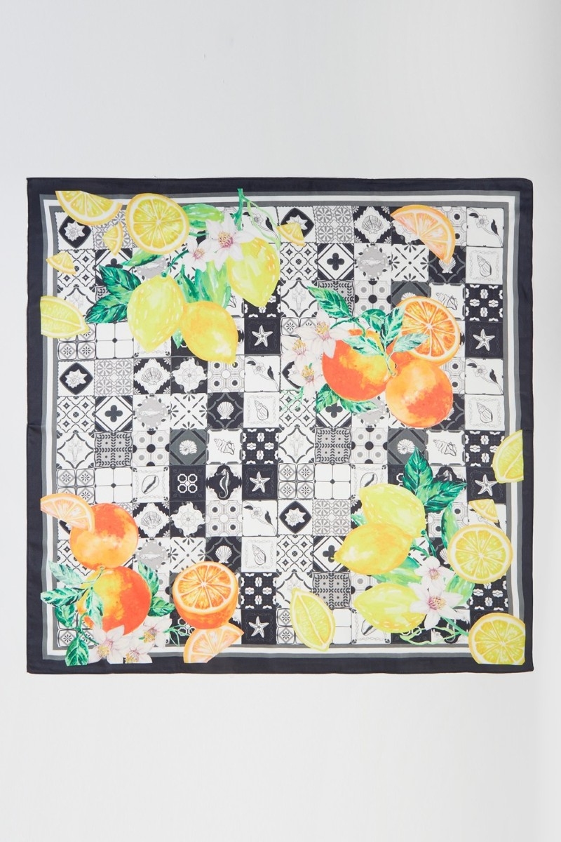 Lemon And Orange Print Square Bandana Scarf