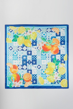 Lemon And Orange Print Square Bandana Scarf