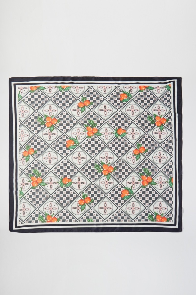 Mosaic Lemon Print Square Bandana Scarf