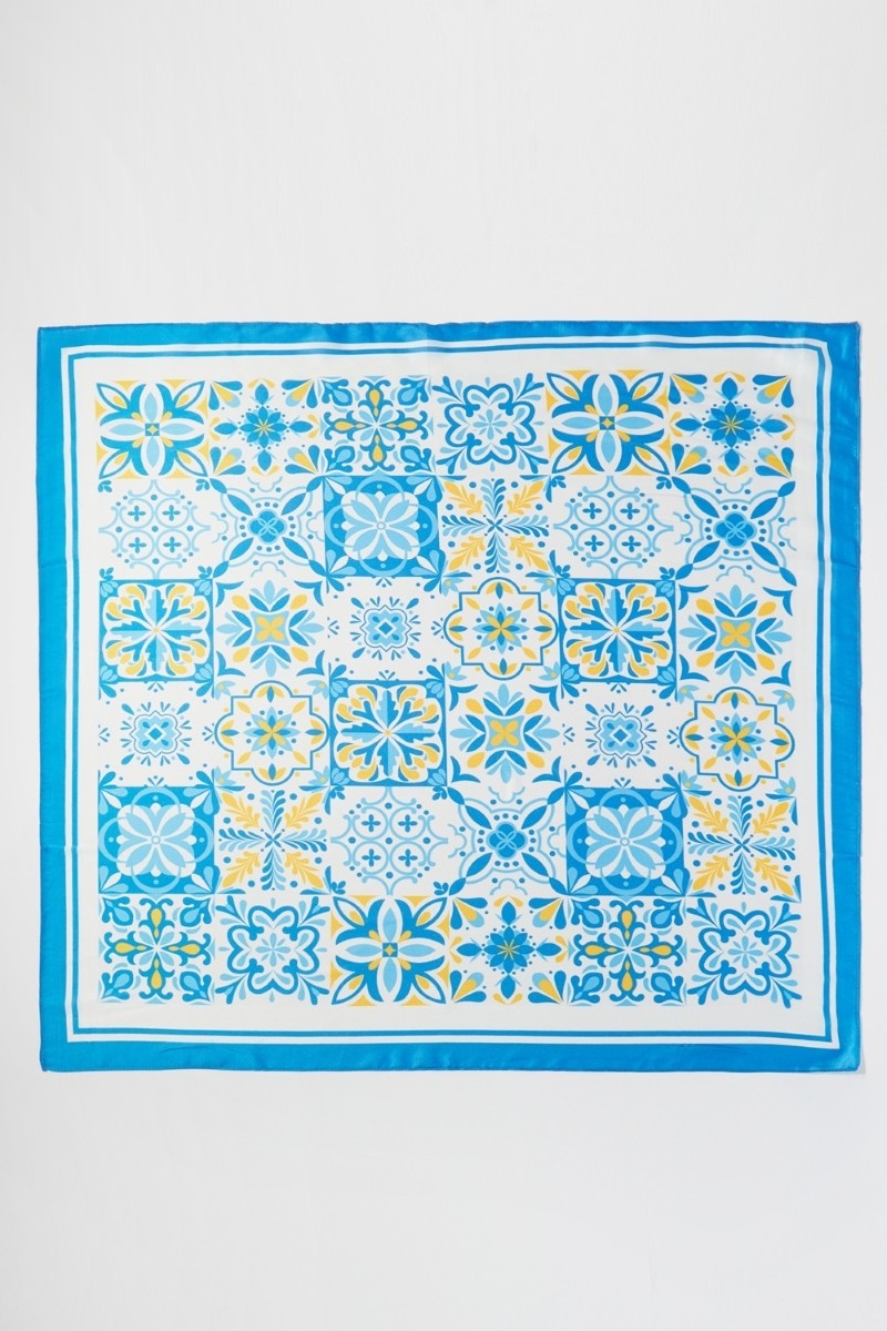 Mosaic Tiles Print Square Bandana Scarf