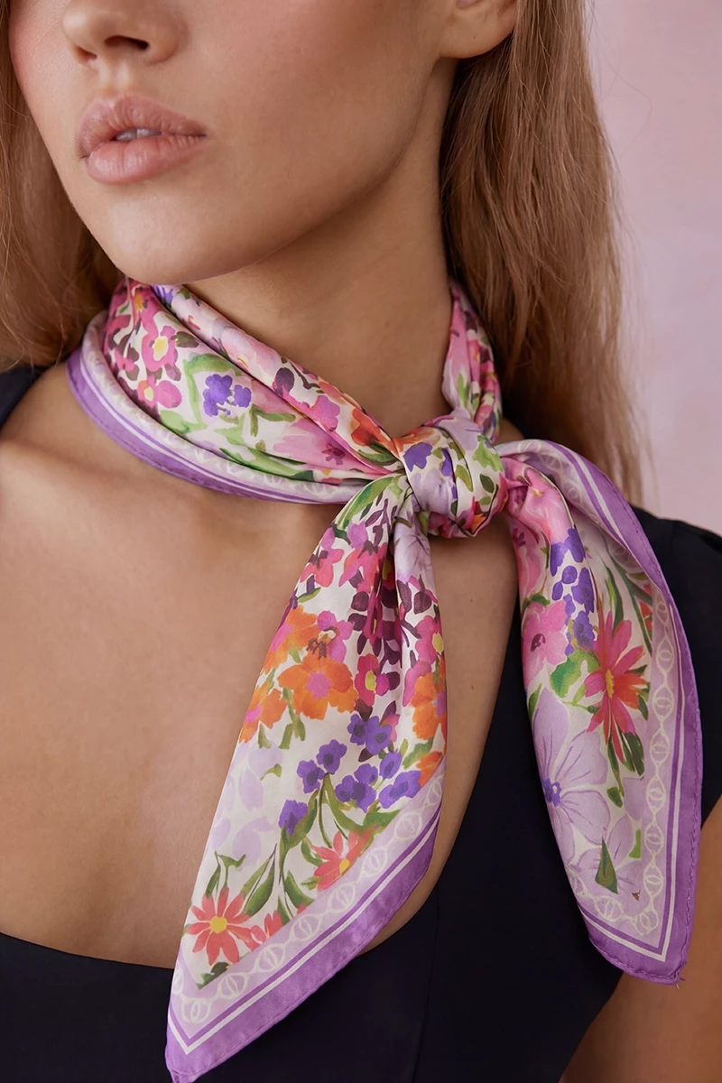 Colorful Flower Garden Print Square Bandana Scarf