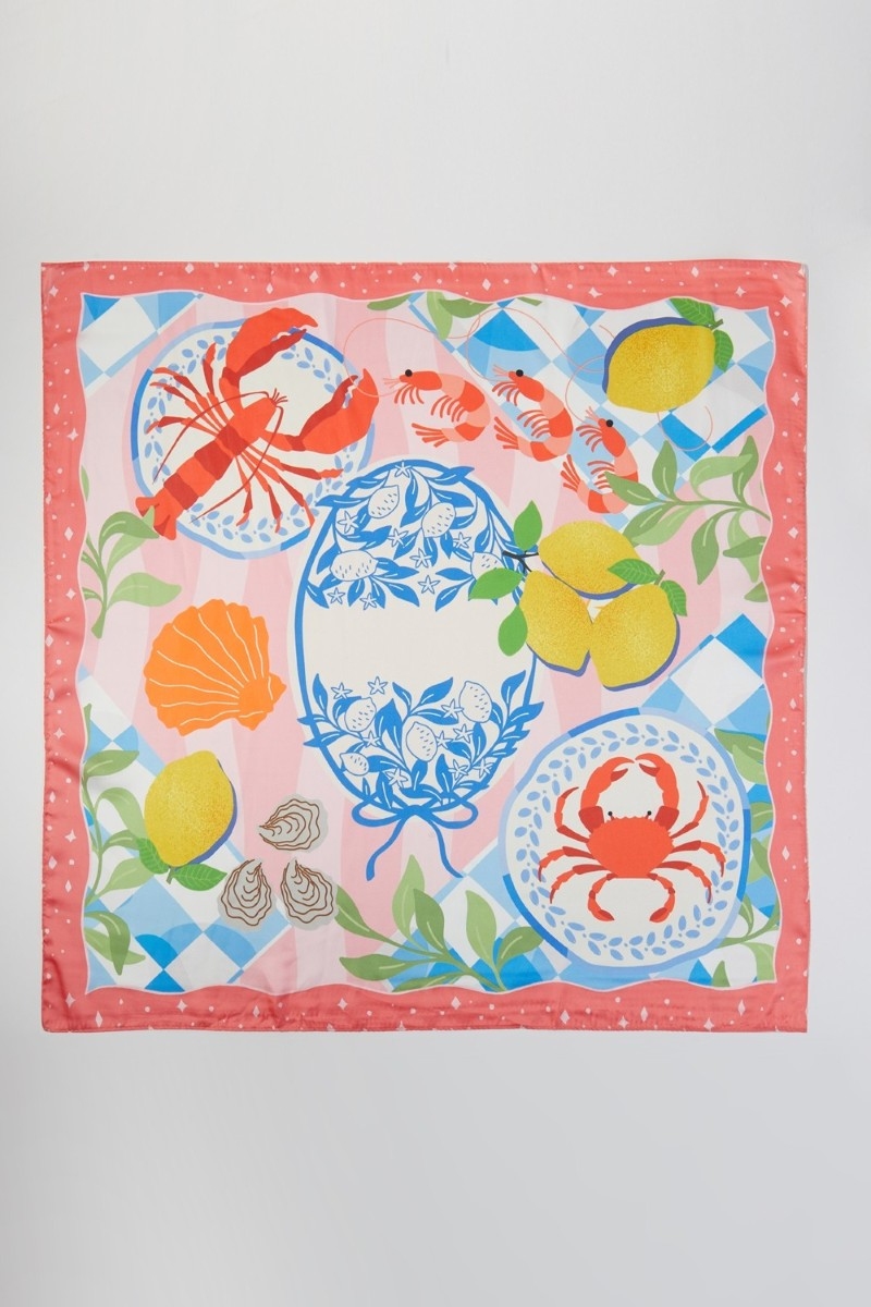 Seaside Crab Lobster Shrimp Feast Square Bandana Scarf