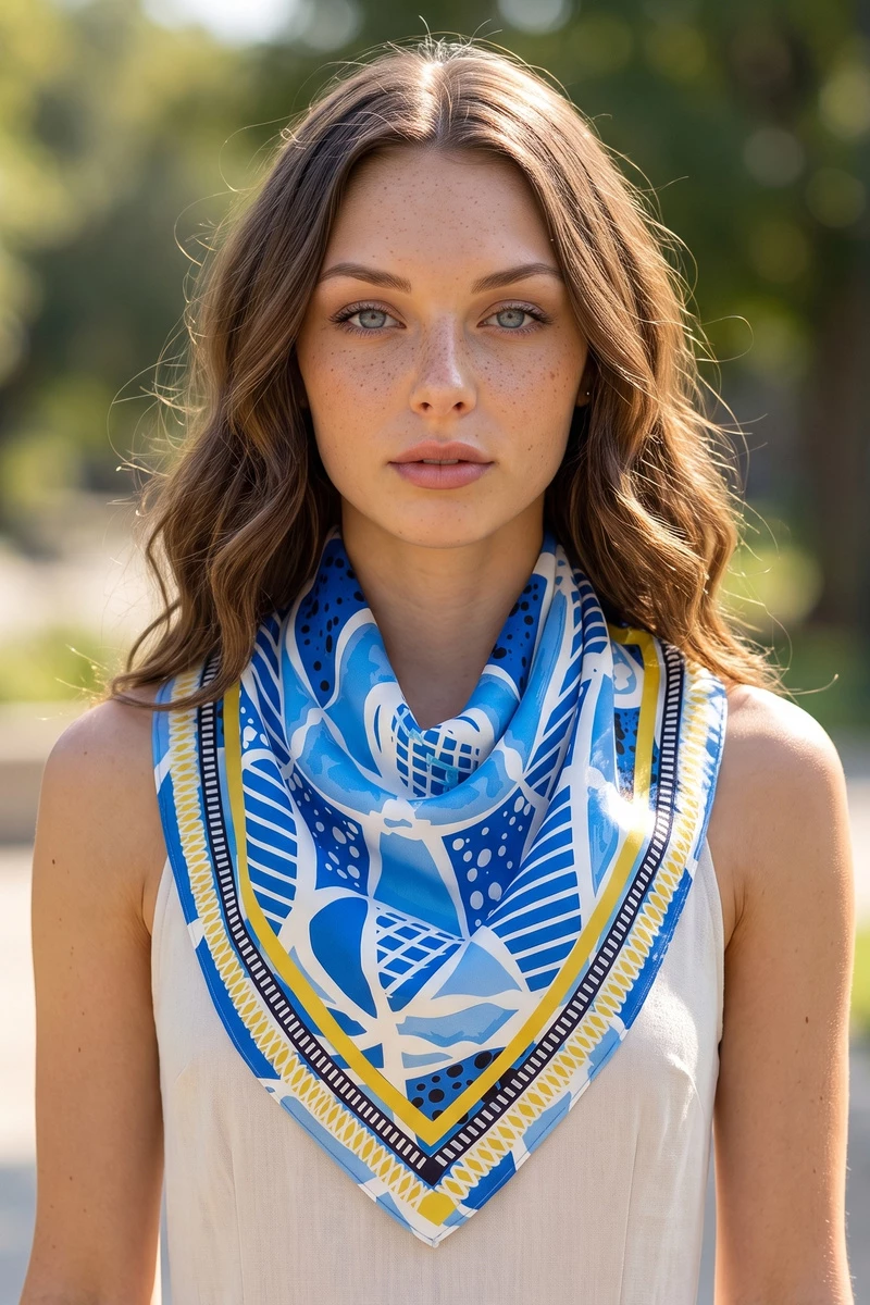 Geometric Tile Print Square Scarf