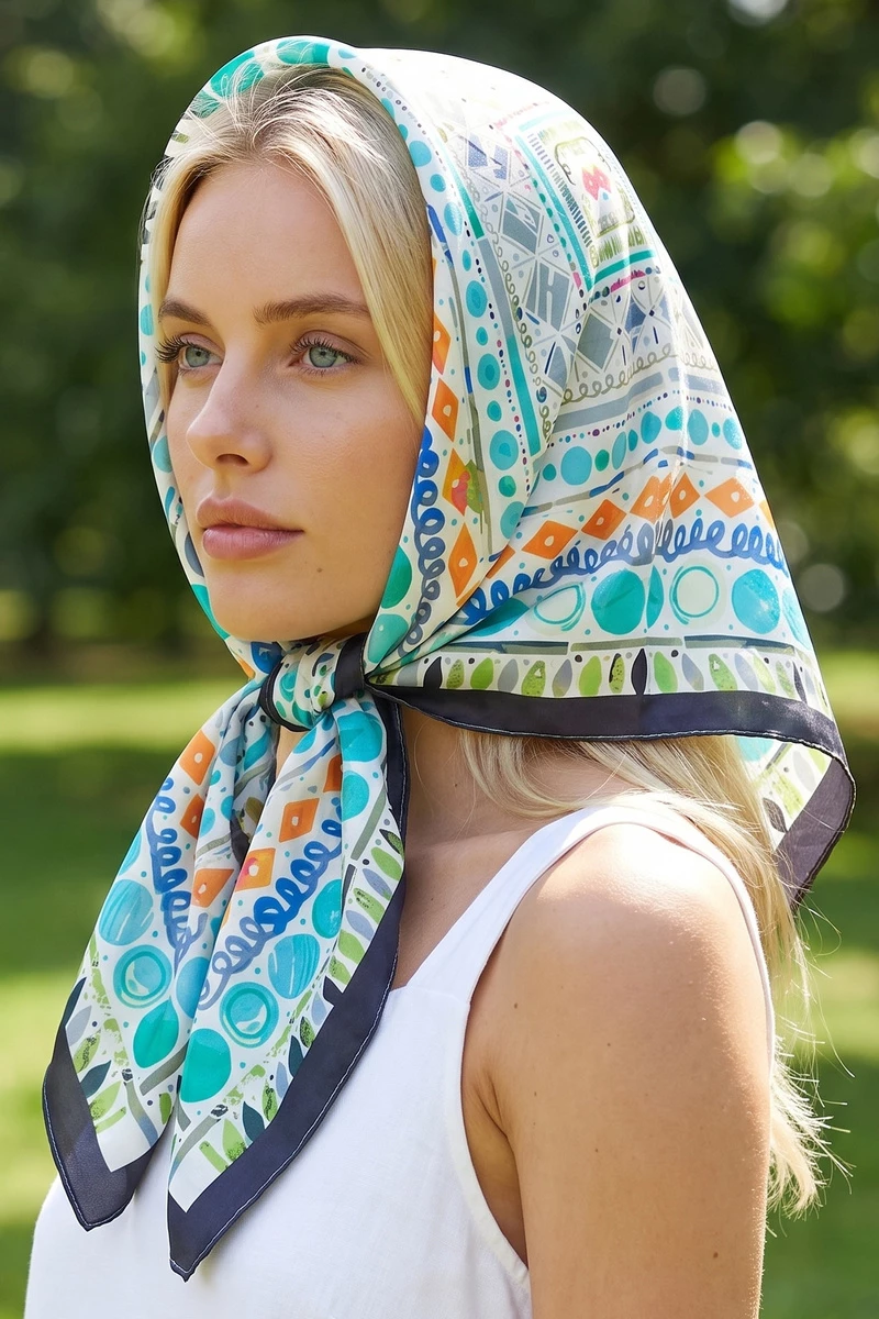 Medallion Border Bandana Square Scarf