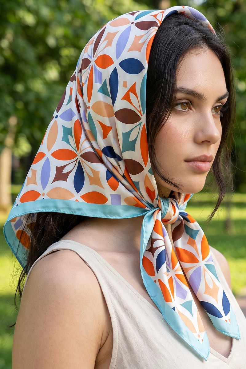 Retro Petal Rosette Square Scarf