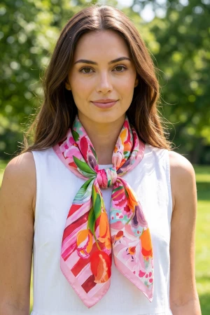 Painted Bouquet Stripe Square Scarf