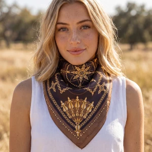 Baroque Chain Print Satin Square Bandana Scarf