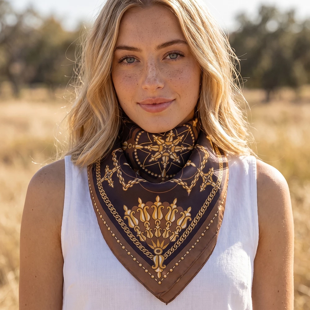 Baroque Chain Print Satin Square Bandana Scarf