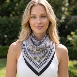Paisley Houndstooth Satin Square Bandana Scarf