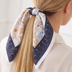Botanical Line Print Satin Square Bandana Scarf
