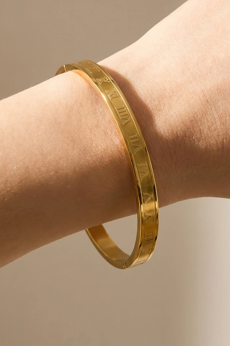Stainless Steel Roman Numeral Bangle Bracelet